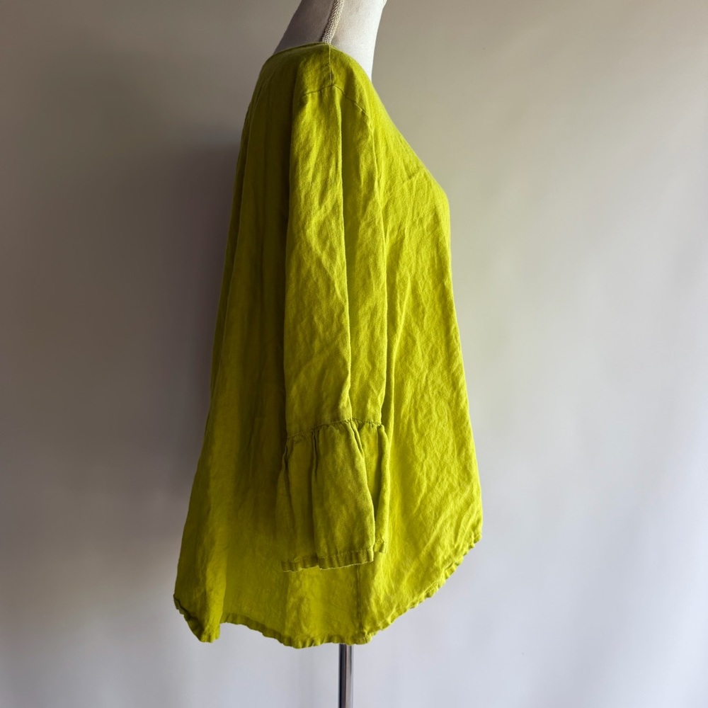 Bryn Walker Chartreuse Linen Bell Sleeve Top - sz XL - Picture 3 of 7
